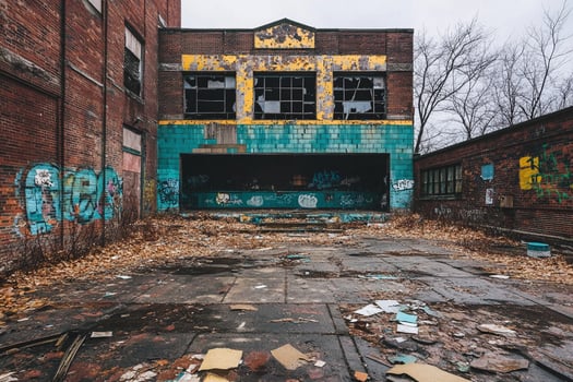 An abandoned building with graffiti on the walls photo