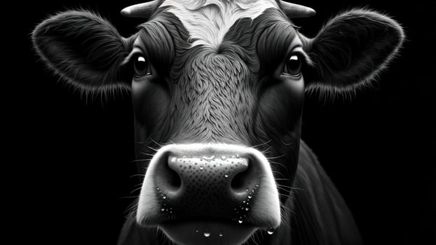 Close-up monochrome portrait of a cow's face photo