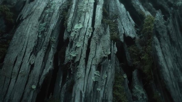 Close-up of decaying wood, textured surface, mossy growth photo