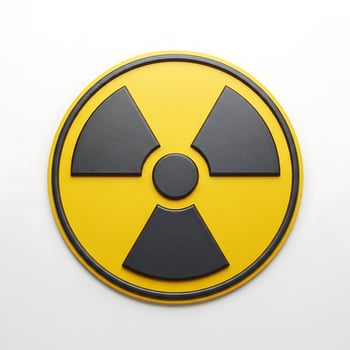 Photo of a bright yellow and black radiation hazard symbol