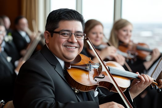 A man in a suit is playing the violin photo