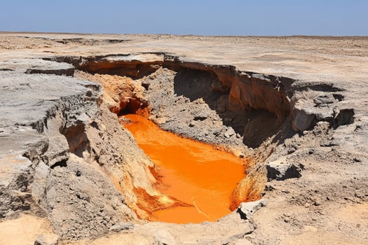 A hole in the ground with orange water photo