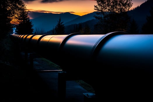 A long pipe with a sunset in the background photo