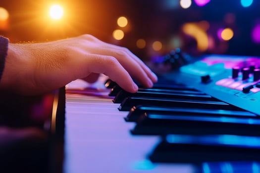 A person playing the piano on a stage photo