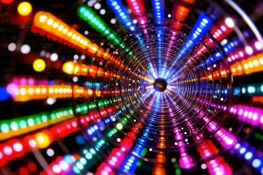 A colorful light tunnel with many different colored lights photo