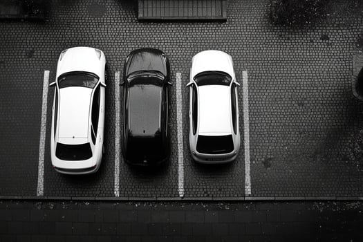Three cars parked in a parking lot photo