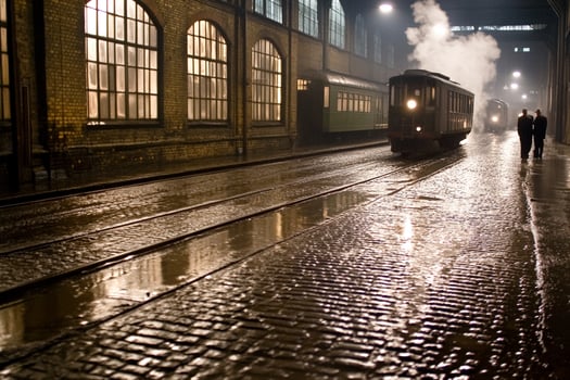 A train is pulling into a station with steam coming out of the engine photo