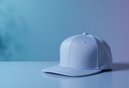 White baseball cap on blue background photo