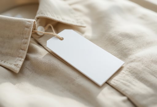 Elegant beige shirt with blank tag offers versatile product or price mockup in soft light photo