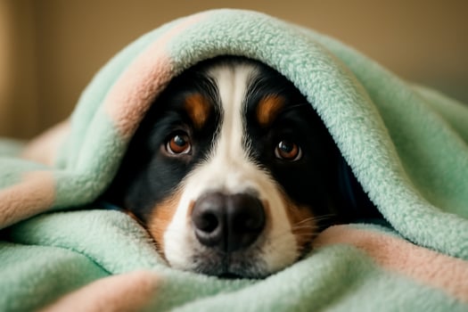 A dog is under a blanket photo