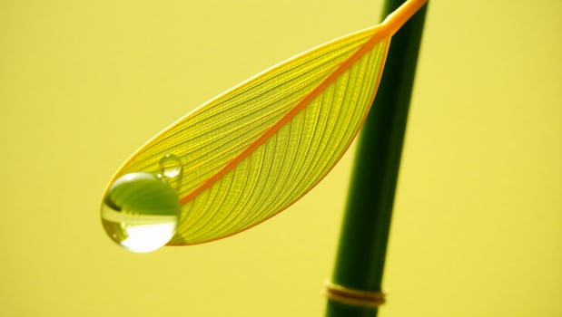Delicate Leaf, Water Droplet, and Subtle Light photo