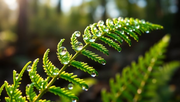 Dew-kissed Fern, Sparkling with Morning Light photo