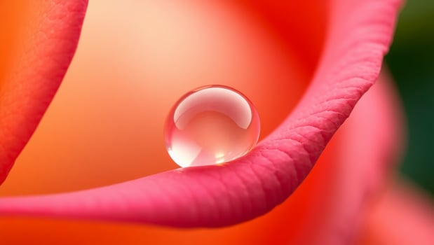 Dewdrop on Rose Petal Macro Shot of Delicate Beauty and Freshness photo