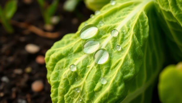 Dew-Kissed Cabbage Leaf A Macro View of Nature's Freshness and Delicate Beauty photo