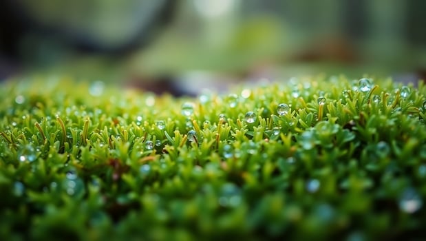 Dew-Kissed Moss Macro Shot of Water Droplets on Vibrant Green Moss photo