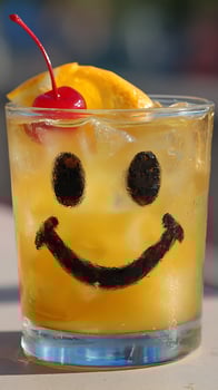 Cheers to a Smiley Face Cocktail with Cherry and Orange Garnish. photo