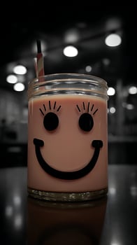 Happy Face Drink in a Jar with Colorful Straw. photo