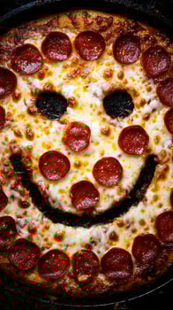 Delicious Pepperoni Pizza Made to Look Like a Happy Face. photo
