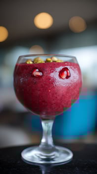 Refreshing Berry Smoothie Garnished with Pistachios and Pomegranate Seeds. photo