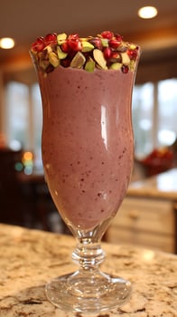 Delicious Berry Smoothie Topped with Pomegranate and Pistachios. photo