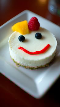 Adorable Smiley Face Cheesecake Dessert with Fresh Berries. photo