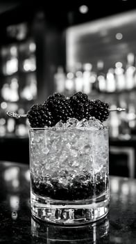 Elegant Blackberry Cocktail with Crushed Ice and Bokeh Bar Background. photo