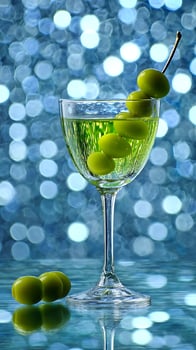 Refreshing Martini Cocktail with Green Olives on a Glittery Blue Background. photo