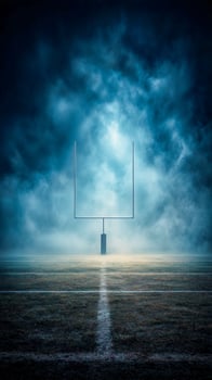 An empty football field with a goal post in the middle photo