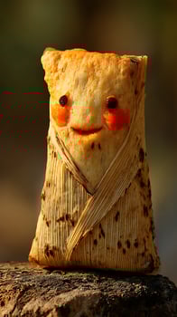 Adorable Corn Husk Tamale Character with a Happy Face Outdoors. photo