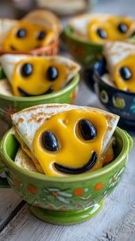 Happy Smiley Face Quesadilla for Kids Meal Fun. photo