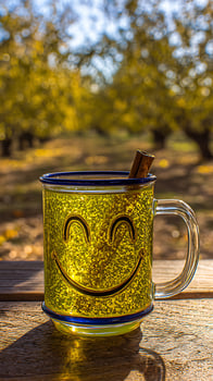 A Happy Drink in the Sunlit Orchard for a Cheerful Day. photo