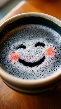 Joyful Coffee Art A Happy Face in Foamy Brew. photo