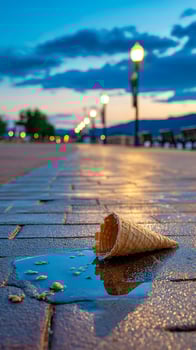 Dropped Ice Cream Cone Mishap by the Water at Dusk photo