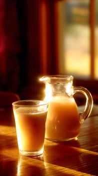 Golden Hour Juice Refreshment in a Cozy Glass Pitcher. photo