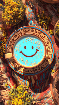 Sip Happiness A Warm Cup with a Smiley Face and Nature's Touch. photo