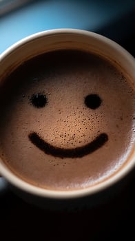A Happy Morning with a Smiling Cup of Coffee. photo