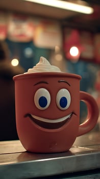 The Happy Mug With A Face and Creamy Topping. photo
