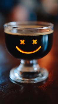 Happy Hour Vibes A Smiley Face in a Delicious Dark Drink. photo