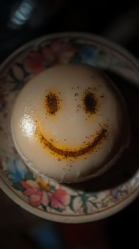 A Smiley Face Delight on a Decorated Plate. photo