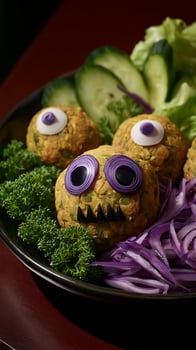 Fun Monster Food for Kids with Fresh Veggies and Snacks. photo