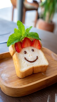 A Happy Face Toast with Strawberries and Mint for a Cheerful Breakfast. photo