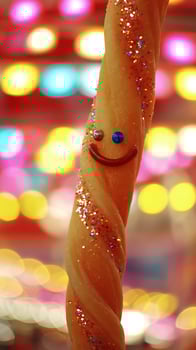 A Fun Twisted Candy Stick with Glitter and a Smiley Face. photo