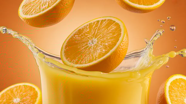 Fresh orange juice with orange slices photo