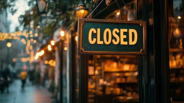 Cozy Cafe With Closed Sign at Dusk in a Charming Street Setting photo