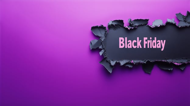Exciting Black Friday Sale Banner With Vibrant Purple Background and Torn Edges for Promotional Event photo