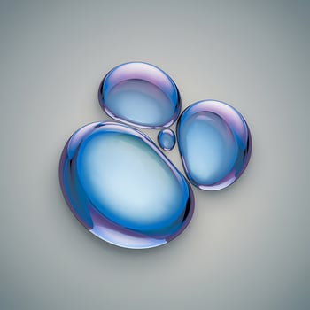 Blue and purple liquid blobs on a light gray background water drops photo