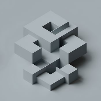 Isometric grey abstract geometric shapes with cutouts and shadows cubes photo