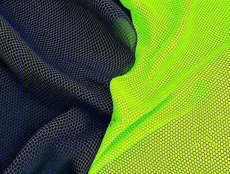 Abstract Hexagon Mesh Fabric Dark and Neon Green Textile Texture photo