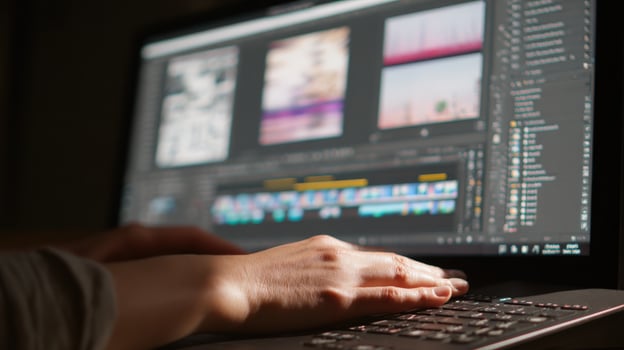 First-person view of hands organizing files for client delivery on a computer photo