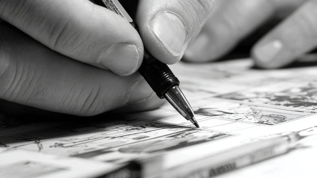 First-Person View of Inking Comic Panels with Precision Pen photo